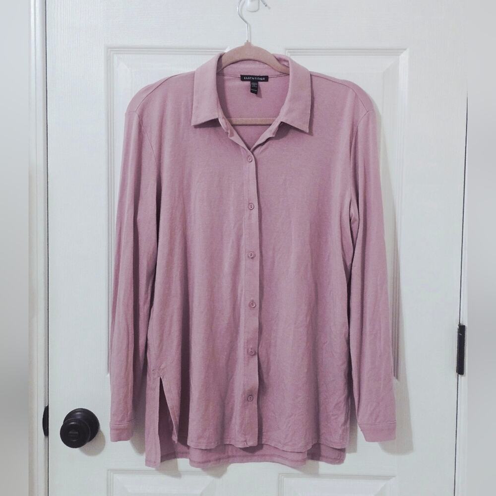 Eileen Fisher Classic Collar Shirt Tencel Jersey Button-up Icy Plum Size XXS